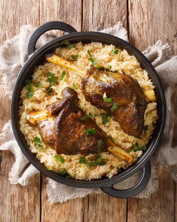 Lamb and rice baked in the oven